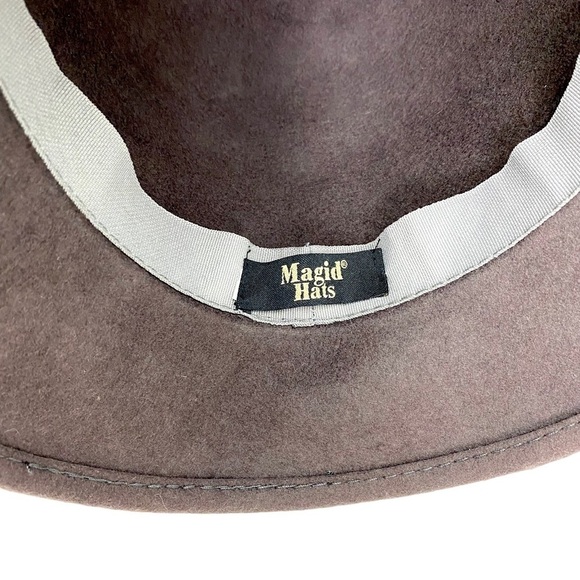 MAGID Hats Wool Felt Leaf Detail Dark Academia Hat in Mushroom Gray main image 5